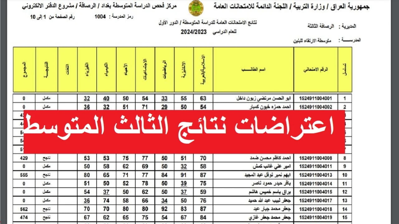 هســــــه حااالا results.mlazemna.. نتائج اعتراضات الثالث متوسط موقع نتائجنا محافظات الكرخ الثانية والثالثة ونينوي