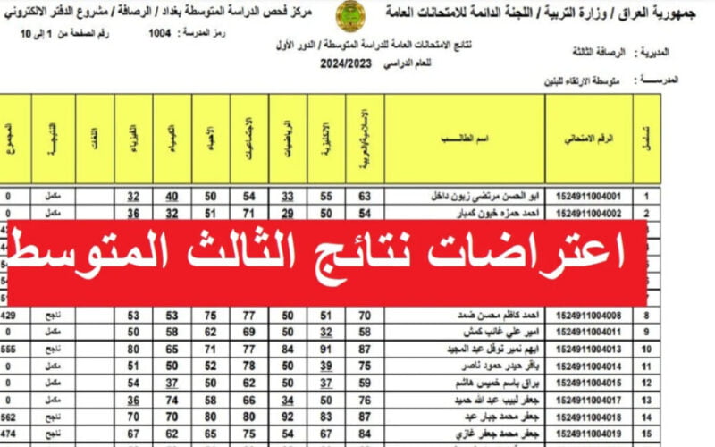 “شوف نتيجة اعتراضك”.. نتائج اعتراضات الصف الثالث متوسط 2024 بالعراق جميع المحافظات