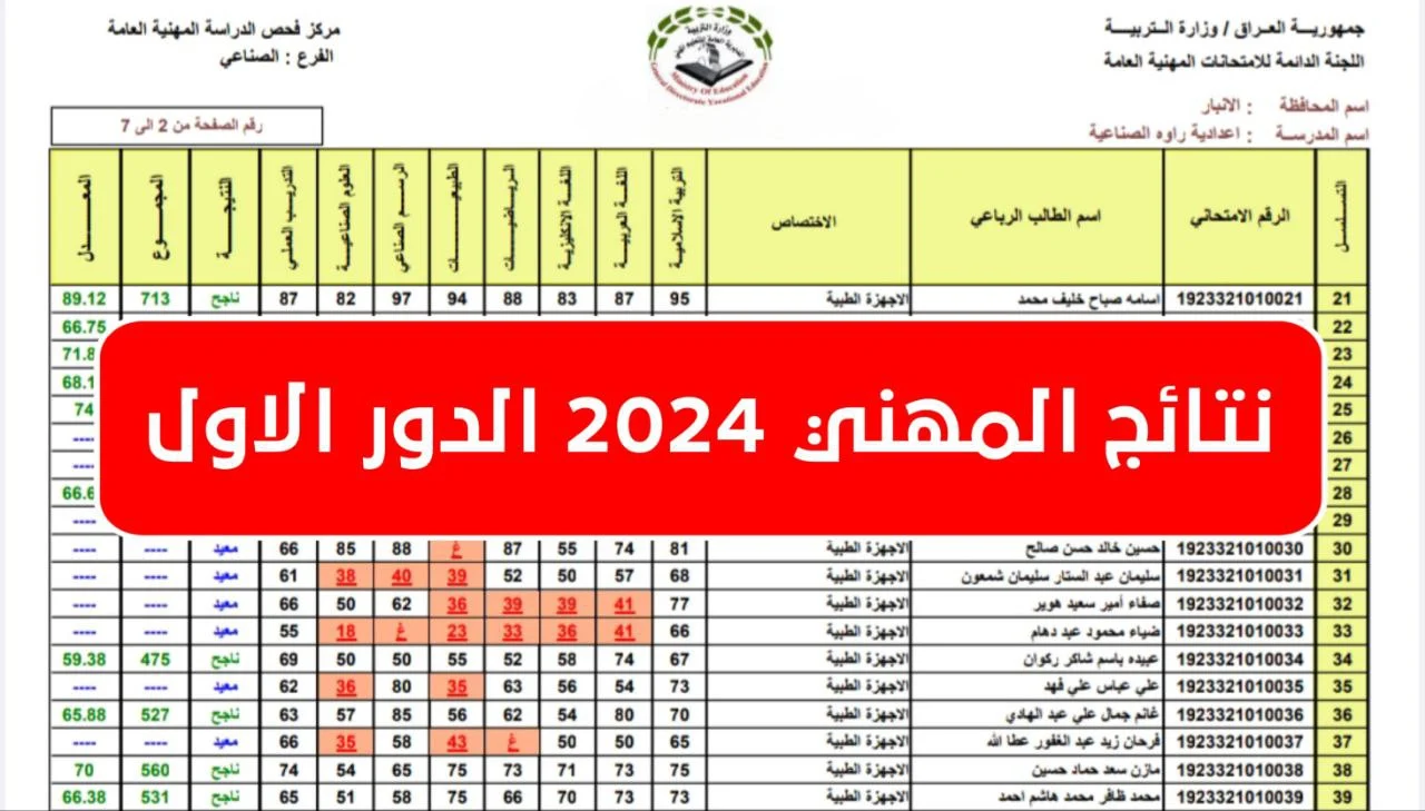 استعلم الآن عن نتائج المهني جميع الفروع في عموم العراق 2024 عبر موقع نتائجنا 