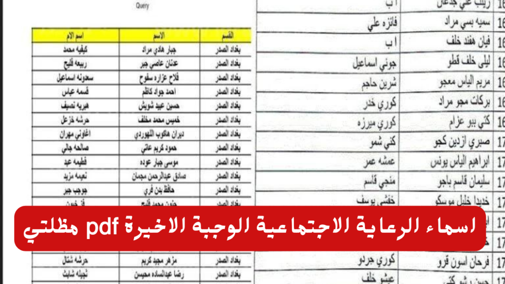 أسماء المشمولين بالرعاية الاجتماعية الوجبة الأخيرة 2024