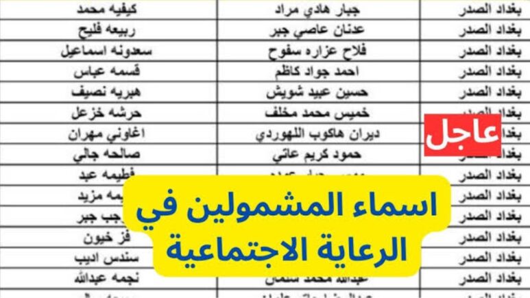 اسماء المشمولين بالرعاية الاجتماعية