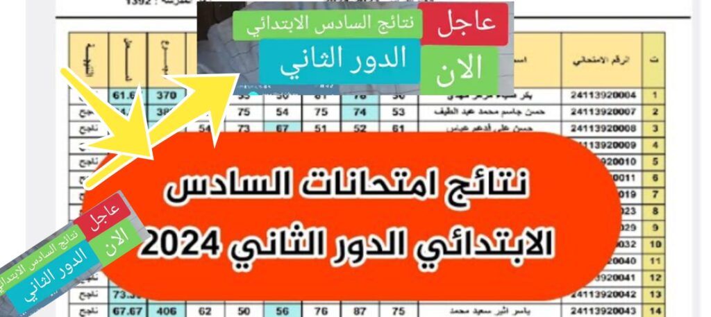 نتائج السادس الابتدائي الدور الثاني