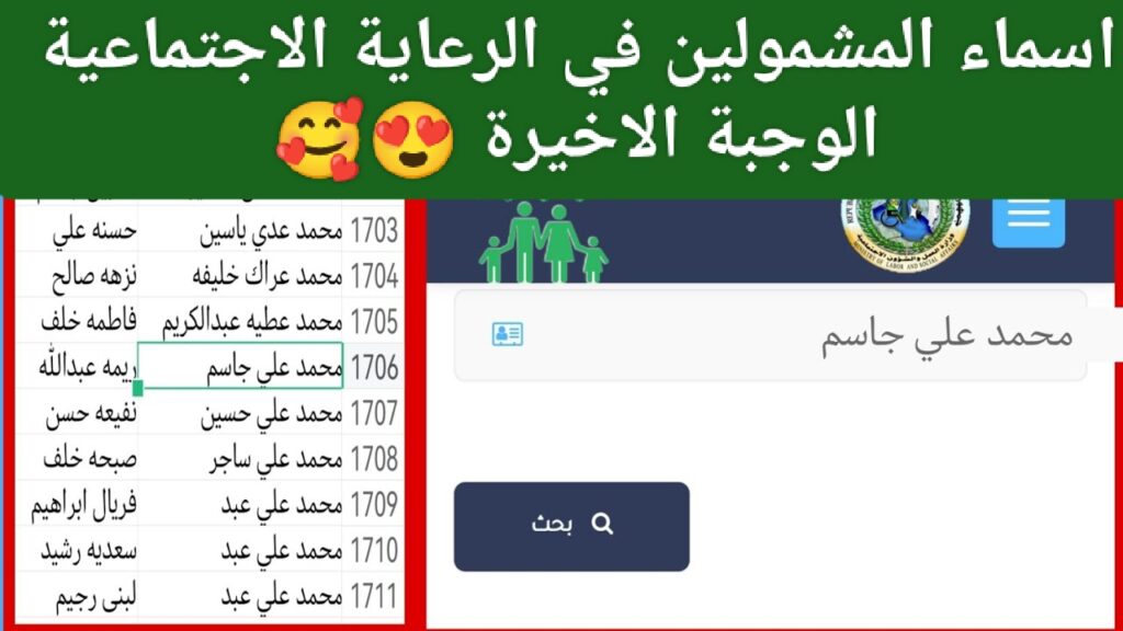 اسماء المشمولين في الرعاية الاجتماعية الوجبة الاخيرة