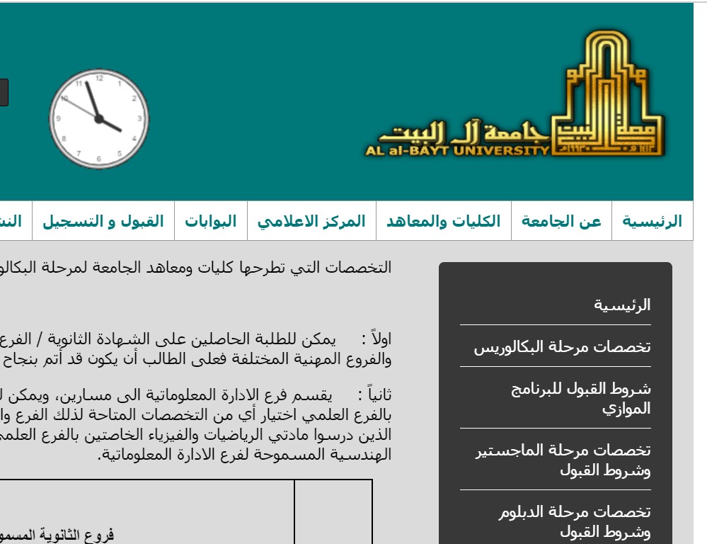 دار القبول والتسجيل، معدلات القبول الموحد جامعة ال البيت 2024-2025 الاردن