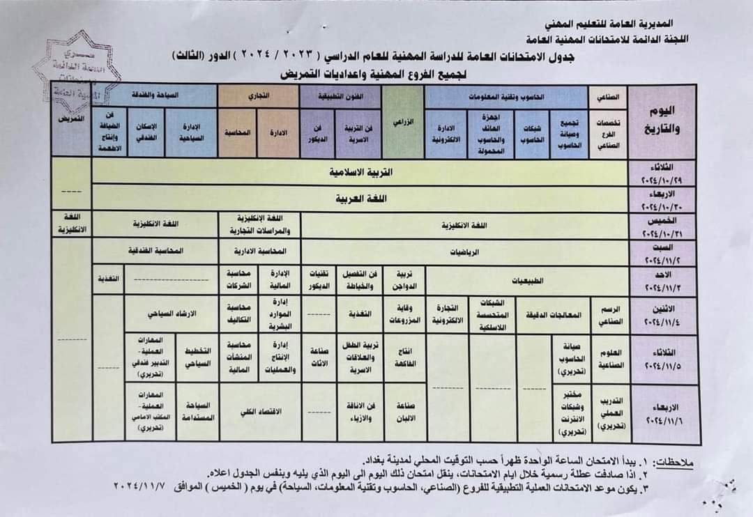 امتحانات الثالث المتوسط 