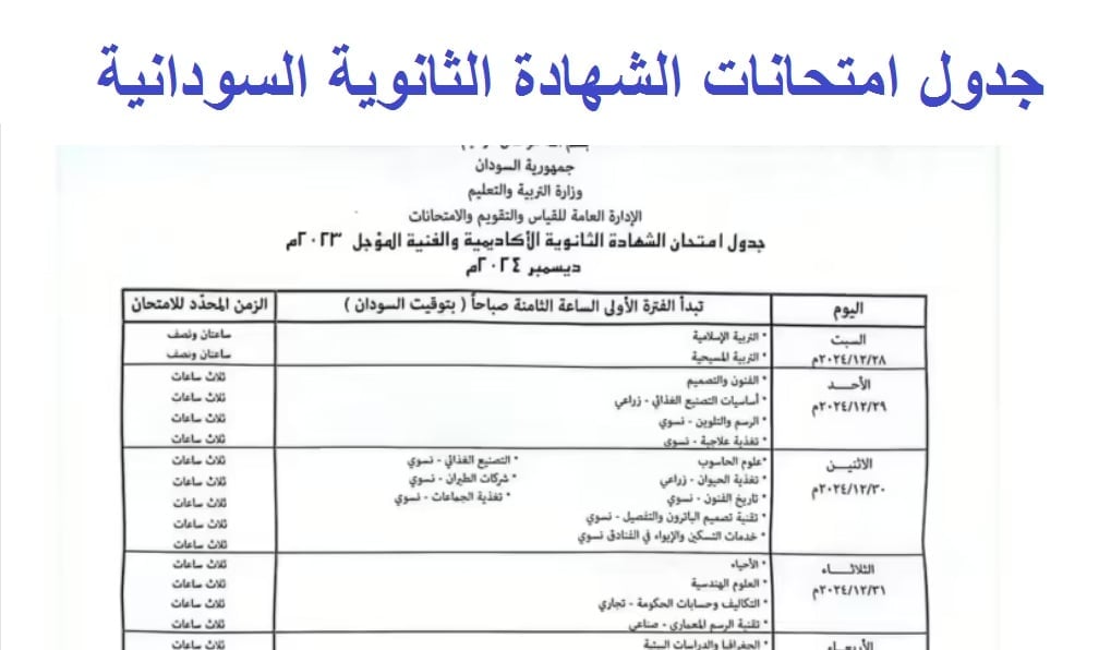 موعد ‎امتحان الشهادة السودانية 2024