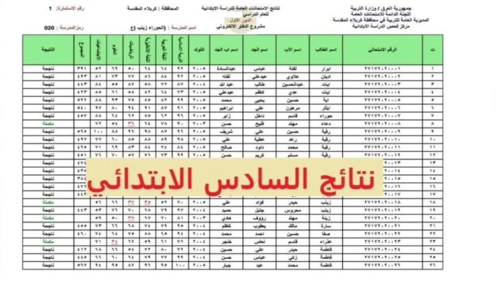 رابط نتائج السادس الابتدائي في العراق 2025 للدور الأول