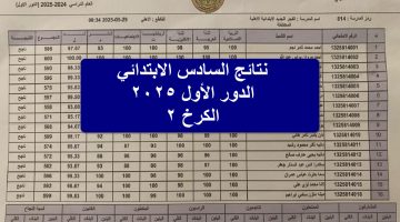 نتائج السادس الابتدائي الدور الأول 2025 الكرخ 2