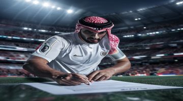 Saudi Arabian football player signing contract photorealistic high quality no text photore